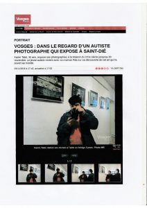 article Vosges Matin du 3 novembre 2016 Autiste Artiste Karim TATAI Strasbourg
